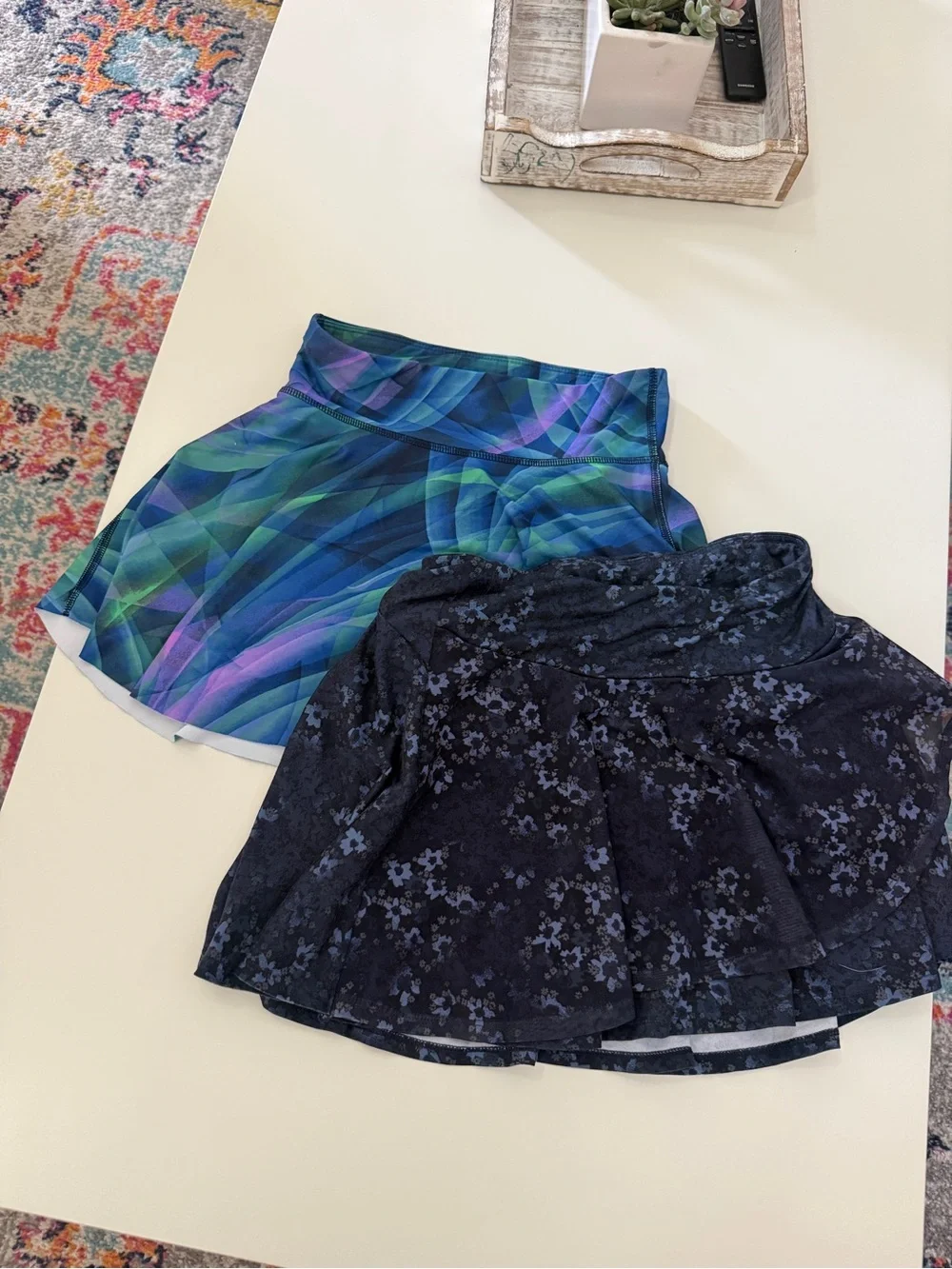 Athletic Skorts - Navy Floral and Blue-Green Plaid - girls size large